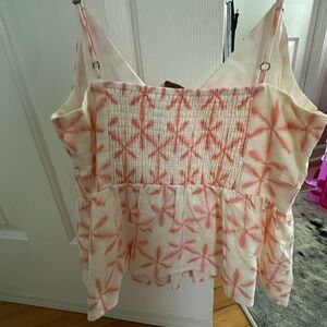 LOFT Pink and Cream Smocked Camisole